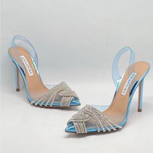 Aquazzura Gatsby Crystal-Embellished Slingback pumps size 35